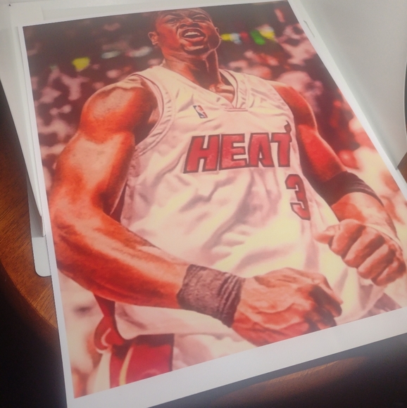 DWYANE WADE OLD SCHOOL HEAT🔥ULTRA GLOSSY COLOR ART 8.5x11 BASKETBALL🏀POSTER!🤩 - Picture 2 of 7